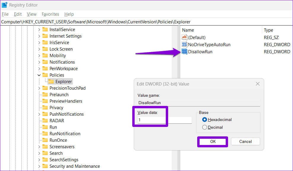 Edit-DWORD-in-Registry-6 كيفية منع المستخدمين من تشغيل برامج معينة على Windows 11