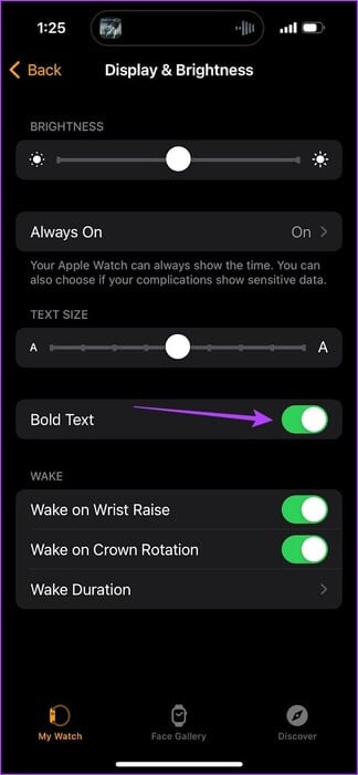 Enable-Bold-Text كيفية تغيير حجم الخط على Apple Watch