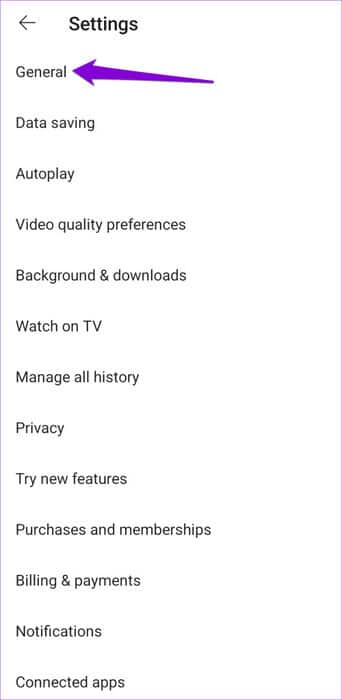 General-Settings-in-YouTube-App-500x1024-1 10 طرق لإصلاح خطأ خادم YouTube 400 على Android وiPhone