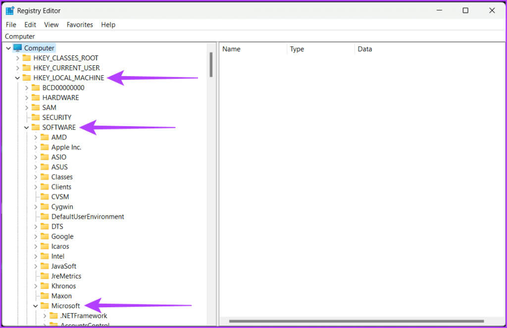 Go-to-HKEY_LOCAL_MACHINE-SOFTWARE-and-Microsoft-1024x663-1 11 طريقة لإصلاح عدم عمل برنامج جدولة المهام على Windows