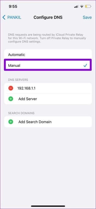 Manual-DNS-on-iPhone-3-474x1024-1 10 طرق لإصلاح خطأ خادم YouTube 400 على Android وiPhone