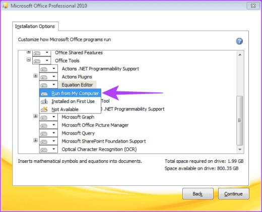Office-2010-Enabling-Equation-Editor-selection كيفية تمكين محرر المعادلات في Microsoft Word