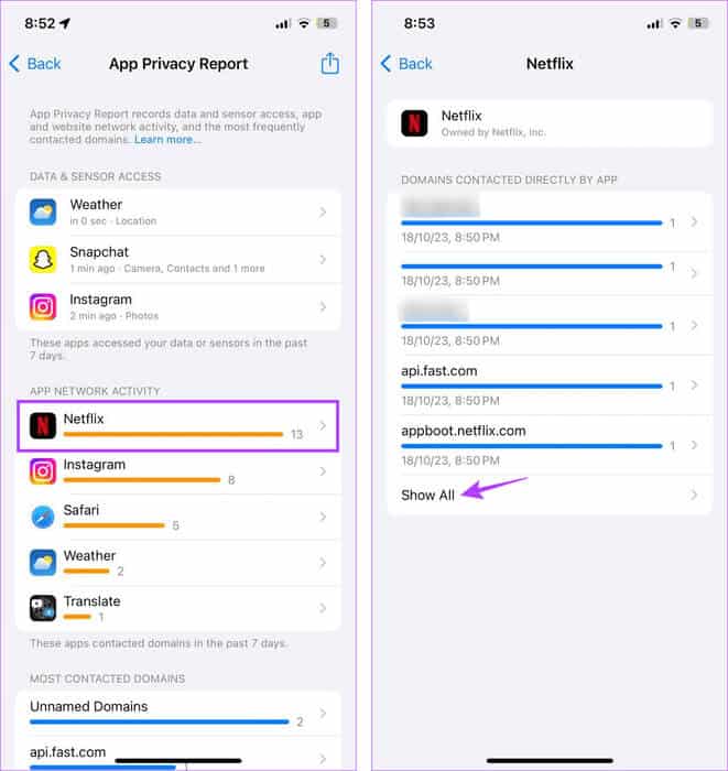 Open-App-Network-Activity-data ما هو تقرير خصوصية التطبيقات على iPhone وكيفية استخدامه