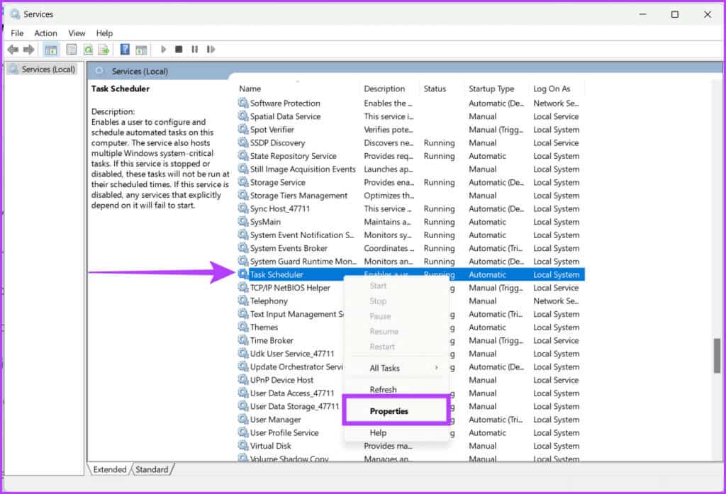 Right-click-on-Task-Scheduler-and-choose-Properties-1024x697-1 11 طريقة لإصلاح عدم عمل برنامج جدولة المهام على Windows
