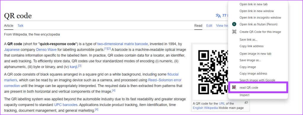 Right-click-on-the-QR-code-and-choose-read-QR-code-1024x390-1 5 طرق لمسح رموز QR على جهاز كمبيوتر يعمل بنظام Windows