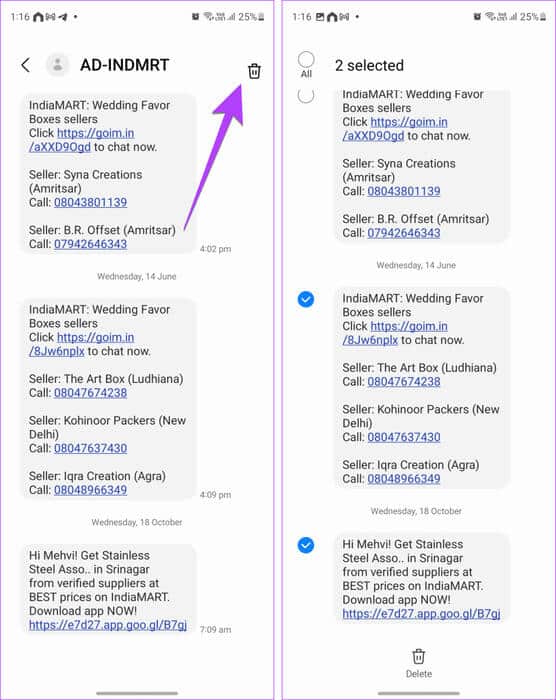 Samsung-Conversation-select-multiple-813x1024-1 كيفية حذف رسائل نصية متعددة أو كلها على Android