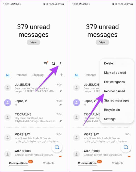 Samsung-Messages-reorder-pinned-1-768x968-1 5 طرق لإعادة ضبط إعدادات الرسائل على هواتف Samsung Galaxy