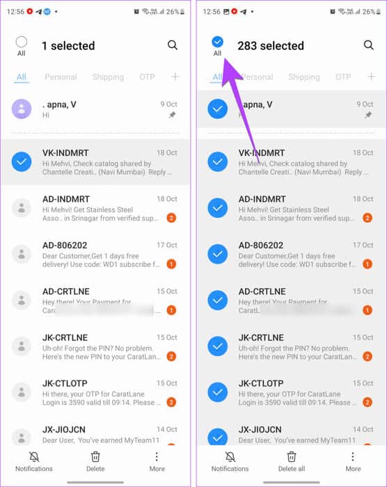 Samsung-Select-All-Messages-813x1024-1 كيفية حذف رسائل نصية متعددة أو كلها على Android