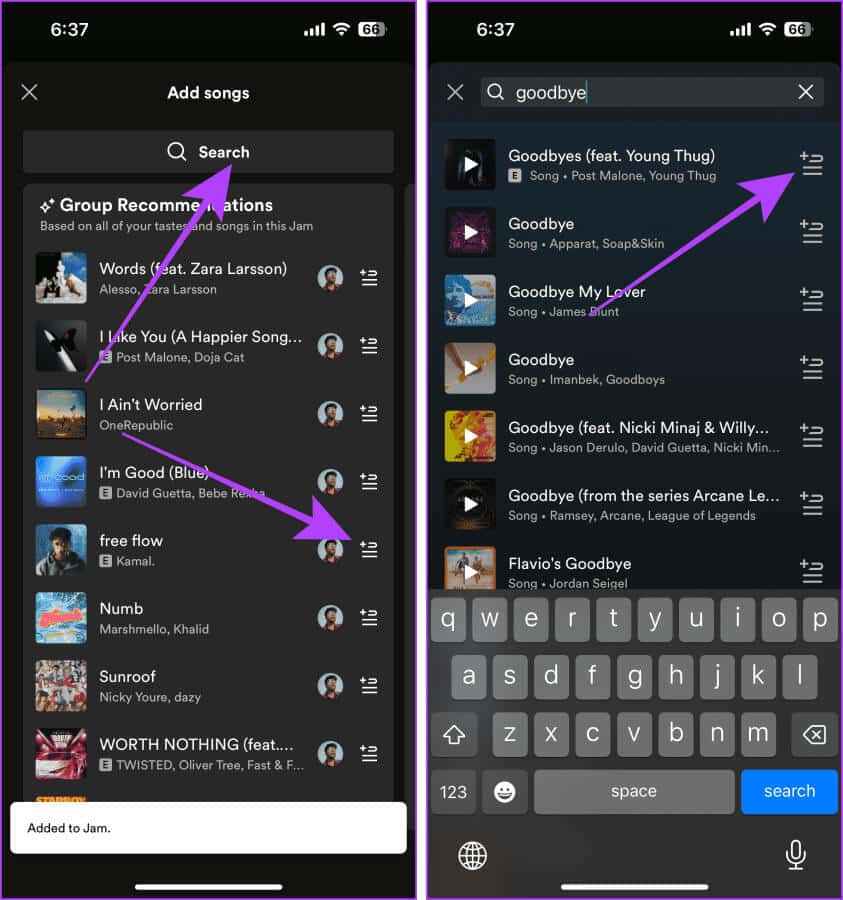 Search-and-Add-Songs-to-Spotify-Jam كيفية بدء جلسة Spotify Jam مع الأصدقاء