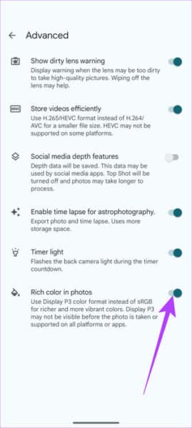Shoot-in-DCI-P3-Color-Gamut-3-Pixel-8-and-Pixel-8-Pro-Camera-Tips-and-Tricks-460x1024-1-e1701465706263 8 أفضل النصائح والحيل لكاميرا Google Pixel 8 و8 Pro