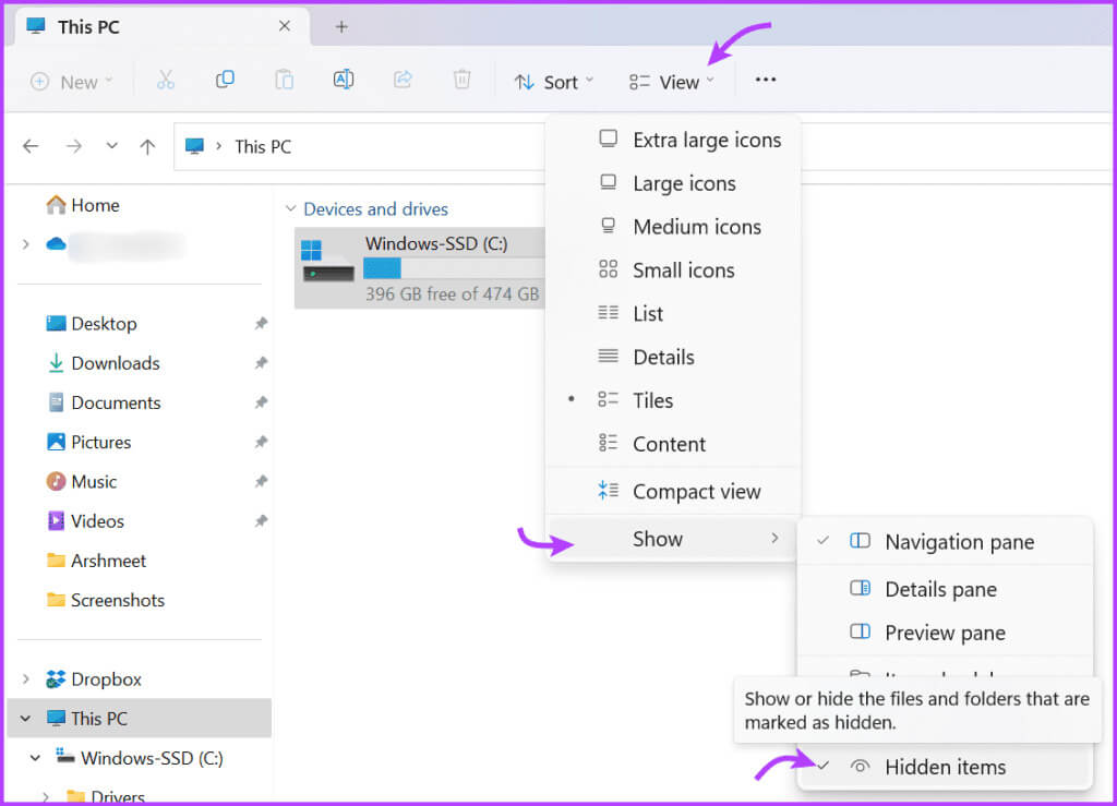 Show-hidden-files-in-Windows-1024x739-1 كيفية استرداد الإشارات المرجعية المحذوفة في Microsoft Edge