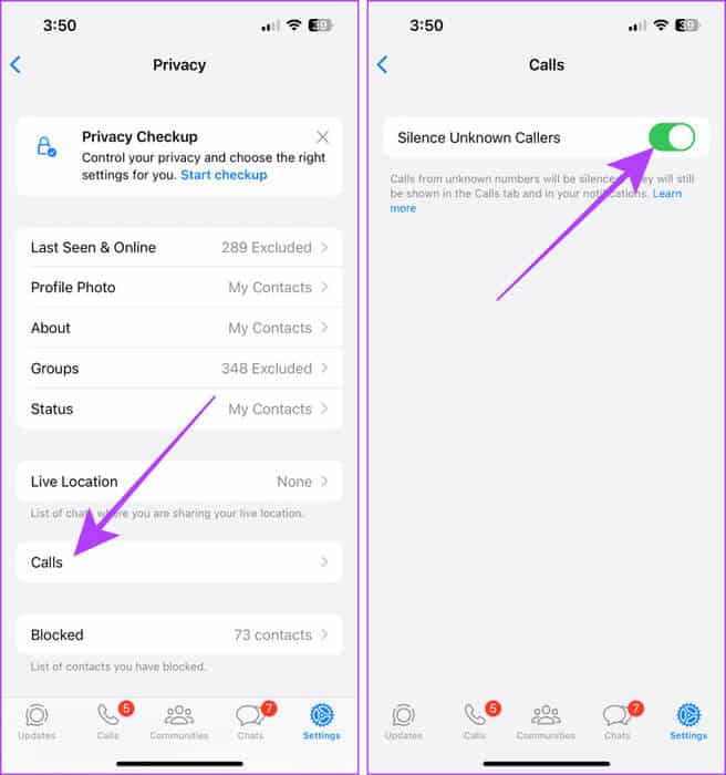 Silence-Unknown-Callers-in-WhatsApp-on-iPhone 5 طرق لكتم صوت المكالمات على iPhone