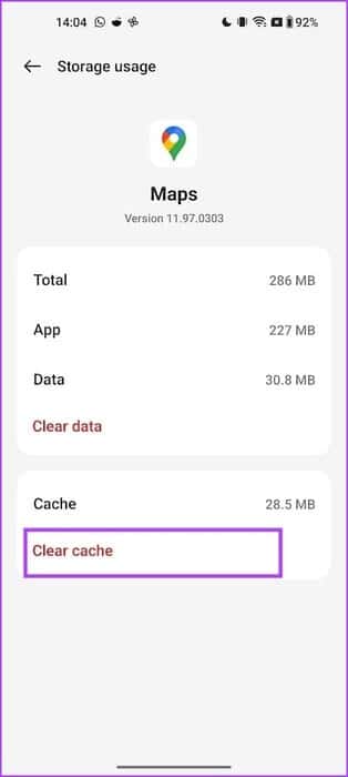 Tap-on-Clear-Cache-for-Maps كيفية إصلاح مشكلة عدم تدوير Google Maps تلقائيًا على iPhone وAndroid