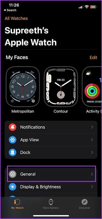 Tap-on-General-in-Watch-App كيفية تغيير الاتجاه على Apple Watch
