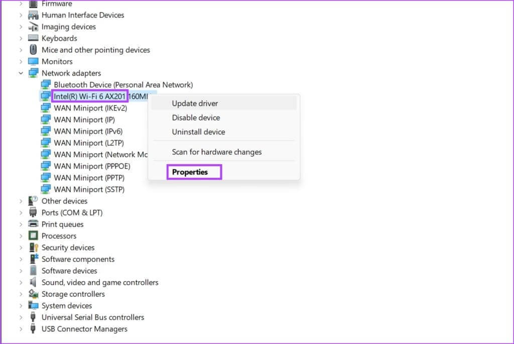 Tap-on-Properties-of-Network-Device-1024x685-1 7 طرق لإصلاح مشكلات برنامج التشغيل أو الأجهزة لمحول Intel Wi-Fi 6 AX201