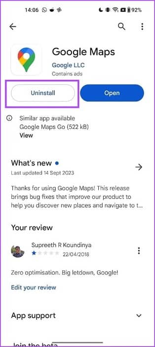 Tap-on-Uninstall-1 كيفية إصلاح مشكلة عدم تدوير Google Maps تلقائيًا على iPhone وAndroid
