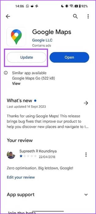 Tap-on-Update-Android كيفية إصلاح مشكلة عدم تدوير Google Maps تلقائيًا على iPhone وAndroid