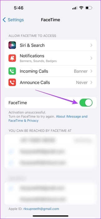Turn-on-Toggle-for-FaceTime 8 طرق لإصلاح عدم عمل Walkie Talkie على Apple Watch
