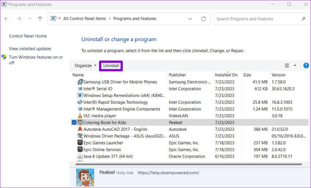Uninstall-Game-From-Windows-1024x621-1 أفضل 5 إصلاحات لخطأ توقفت معلومات الوحدة غير الصحيحة عن العمل على Windows