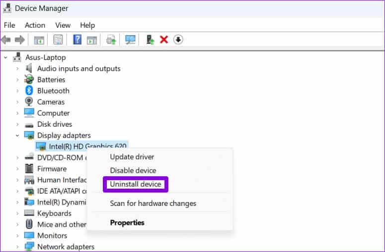Uninstall-Graphics-Drivers-3 أفضل 6 إصلاحات لخطأ DirectX "تعذر تخصيص ذاكرة كافية" على Windows