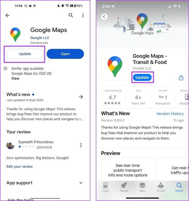 Update-Google-Maps كيفية إصلاح مشكلة عدم تدوير Google Maps تلقائيًا على iPhone وAndroid
