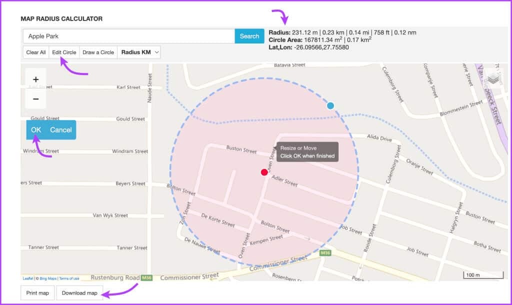Use-CalcMaps-to-Draw-Multiple-Circles-on-a-Map-4-1024x610-1 كيفية رسم نصف قطر على Google Maps