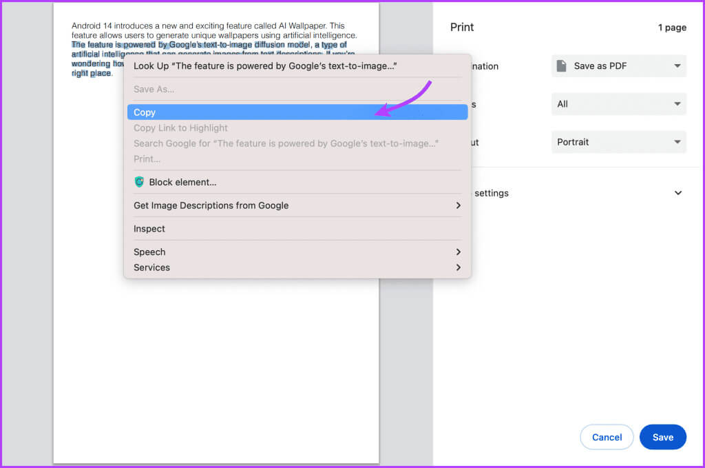 Use-print-to-copy-text-from-website-2-1024x679-1 8 طرق لإصلاح عدم عمل النسخ واللصق في Chrome على Mac أو Windows