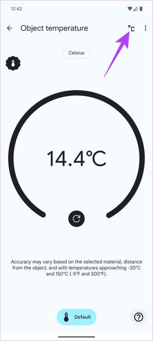 You-can-also-tap-on-the-unit-icon-at-the-top-to-change-the-reading-to-either-Fahrenheit-or-Celsius-460x1024-1 كيفية استخدام مستشعر درجة الحرارة على Pixel 8 Pro