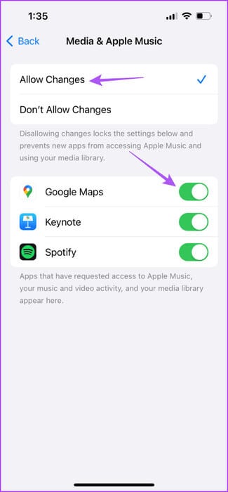 allow-google-maps-for-apple-music-screen-time-iphone-475x1024-1 أفضل 8 إصلاحات لعدم عمل Apple Music في Google Maps على iPhone