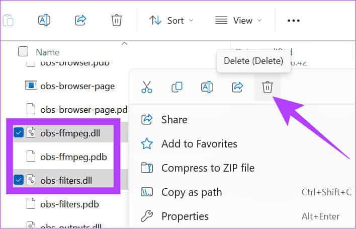 delete-the-dll-files 12 طريقة لإصلاح استمرار تعطل OBS على Windows