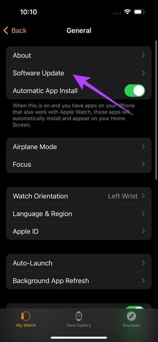go-to-General-Software-Update 6 طرق لإصلاح عدم عمل إيماءة النقر المزدوج على Apple Watch