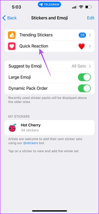 quick-reaction-settings-telegram-475x1024-1 كيفية استخدام تفاعلات الرسائل في Telegram على الهاتف المحمول وسطح المكتب