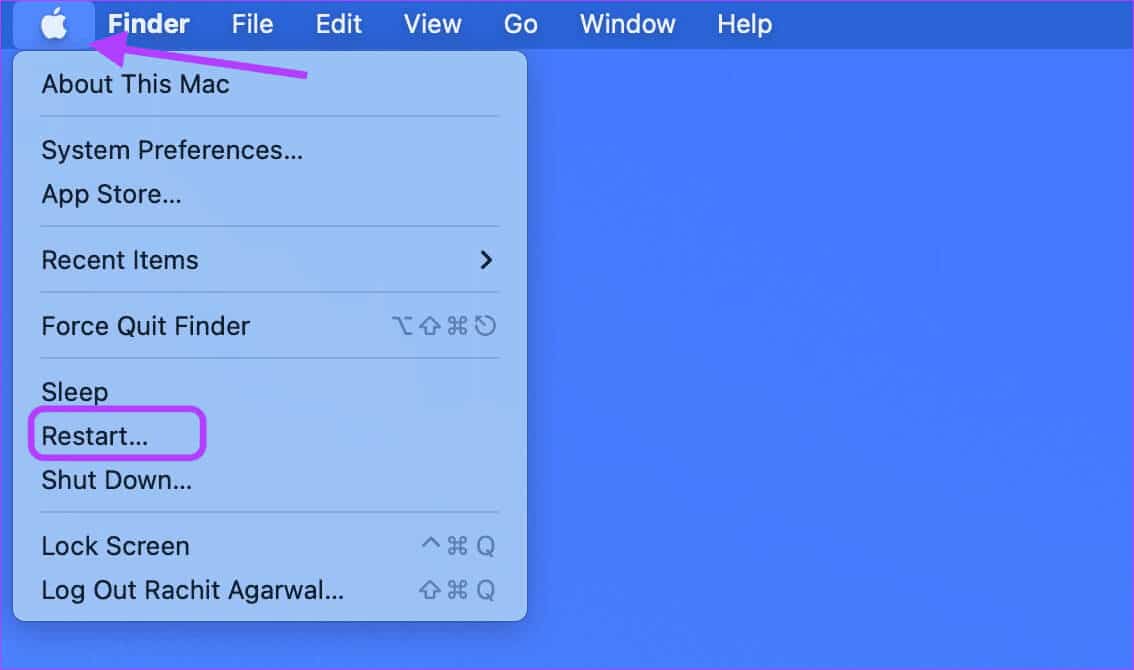 restart-mac-1 أفضل 4 إصلاحات لعدم عمل النص التنبؤي المضمن على Mac
