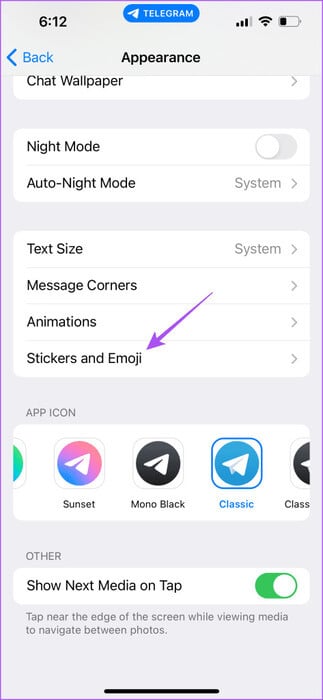 stickers-and-emoji-settings-telegram-473x1024-1 كيفية استخدام تفاعلات الرسائل في Telegram على الهاتف المحمول وسطح المكتب