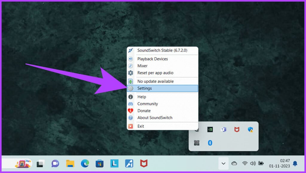 1.-right-click-on-the-SoundSwitch-icon-in-the-system-tray-and-select-Settings-1024x581-1 كيفية تغيير مخرج الصوت على Windows باستخدام مفتاح التشغيل السريع