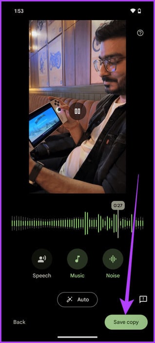 12.-Once-done-simply-tap-on-Save-Copy-Use-Audio-Magic-Eraser-465x1024-1 كيفية استخدام Audio Magic Eraser على Pixel 8 و8 Pro