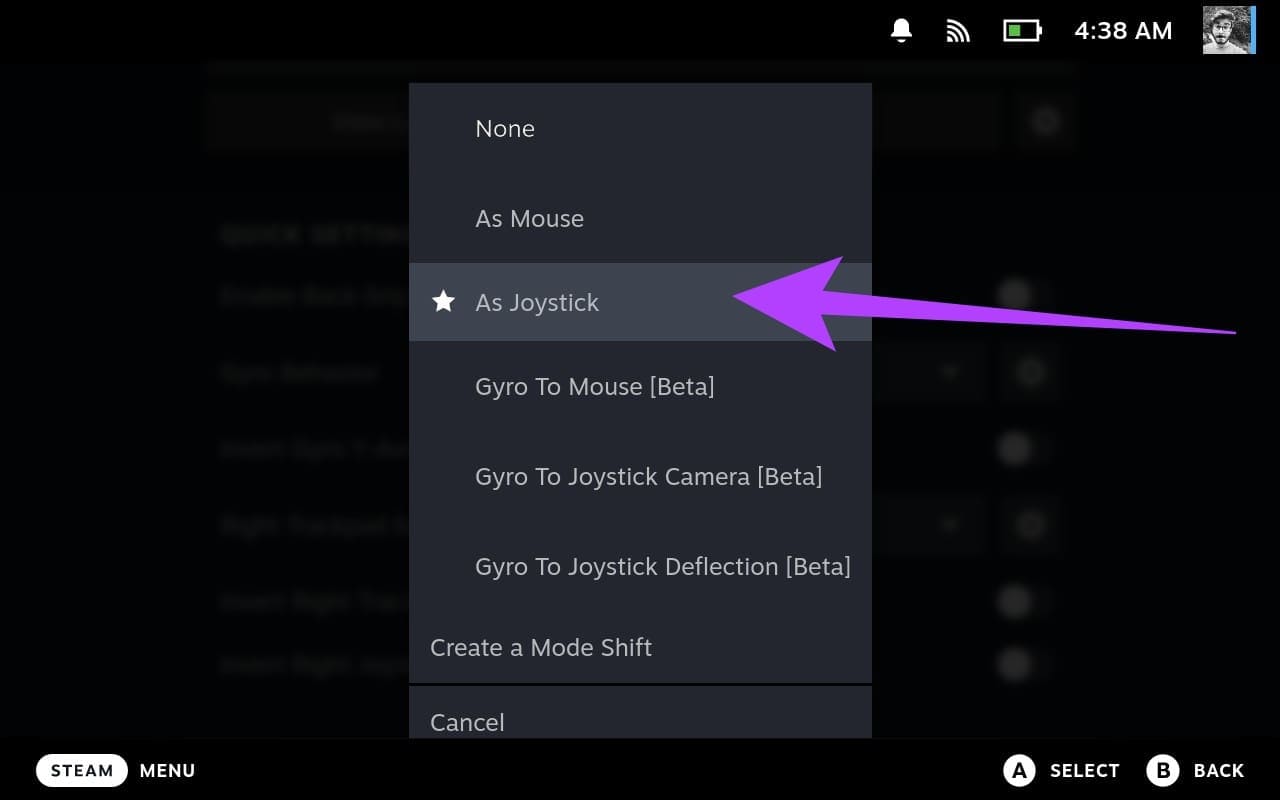 4.-From-here-you-can-select-various-options-on-how-to-use-the-Gyro-sensor كيفية التحقق من معايرة الجيروسكوب وإيقافه على جهاز Steam Deck