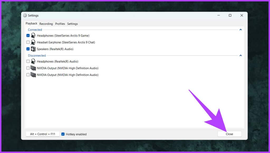 4.-simply-click-on-Close-to-exit-1024x581-1 كيفية تغيير مخرج الصوت على Windows باستخدام مفتاح التشغيل السريع