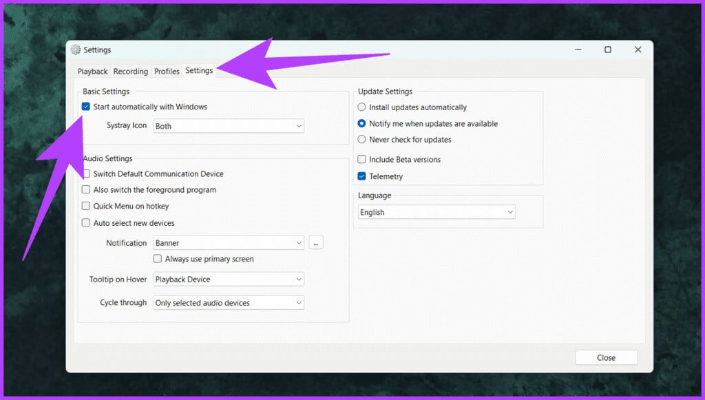 5.-switch-to-the-Settings-tab-and-enable-the-checkbox-next-to-Stand-automatically-with-Windows-1024x581-1 كيفية تغيير مخرج الصوت على Windows باستخدام مفتاح التشغيل السريع
