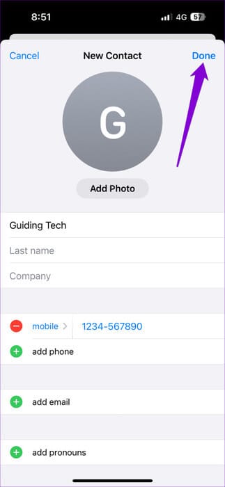 Add-a-New-Contact-on-iPhone-473x1024-1 أفضل 5 إصلاحات لعدم حفظ جهات الاتصال على iPhone