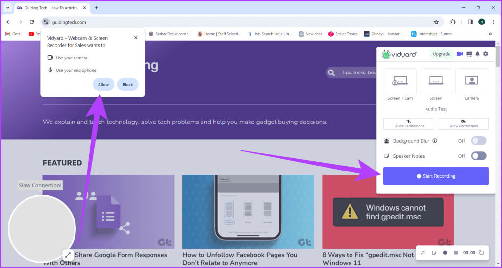 Allow-the-extension-to-use-the-camera-and-microphone-and-click-Start-recording-1024x547-1 5 طرق سهلة لحفظ تسجيل Windows بالصوت