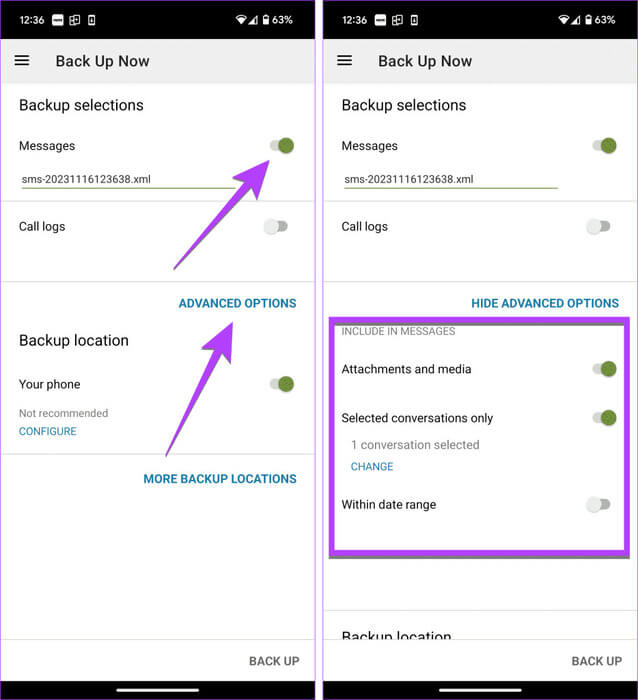 Android-SMS-select-conversation-Backup-934x1024-1 3 طرق لتصدير الرسائل النصية من Android إلى PDF
