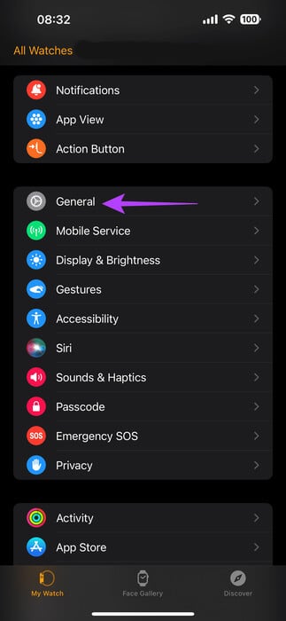 Apple-Watch-General-Settings 8 طرق لإصلاح عدم احتساب Apple Watch للخطوات بشكل صحيح