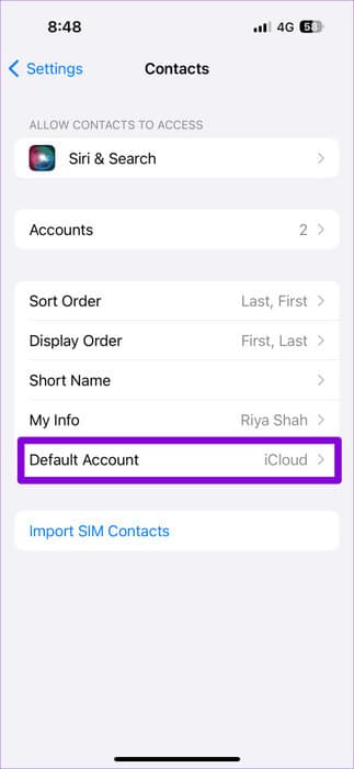 Change-Default-Account-for-Contacts-on-iPhone-473x1024-1 أفضل 5 إصلاحات لعدم حفظ جهات الاتصال على iPhone