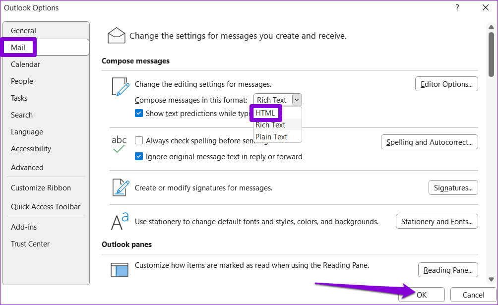 Change-Outlook-Email-Format-1 أهم 7 إصلاحات لخطأ "فشل العملية" في Microsoft Outlook على Windows
