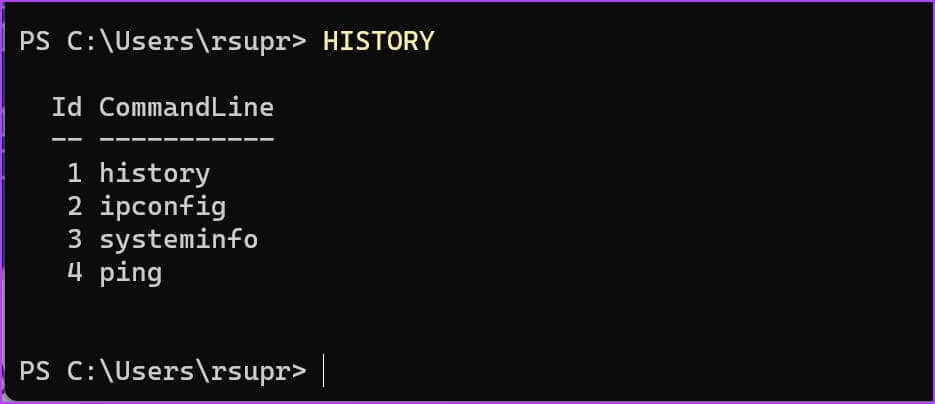Check-History-using-Poweshell كيفية عرض سجل موجه الأوامر (CMD) على Windows