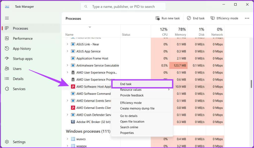 Check-for-any-AMD-related-processes-in-the-Background-processes-right-click-on-them-and-choose-End-Task-1024x597-1 11 إصلاحًا لعدم عمل برنامج AMD Adrenalin أو فتحه