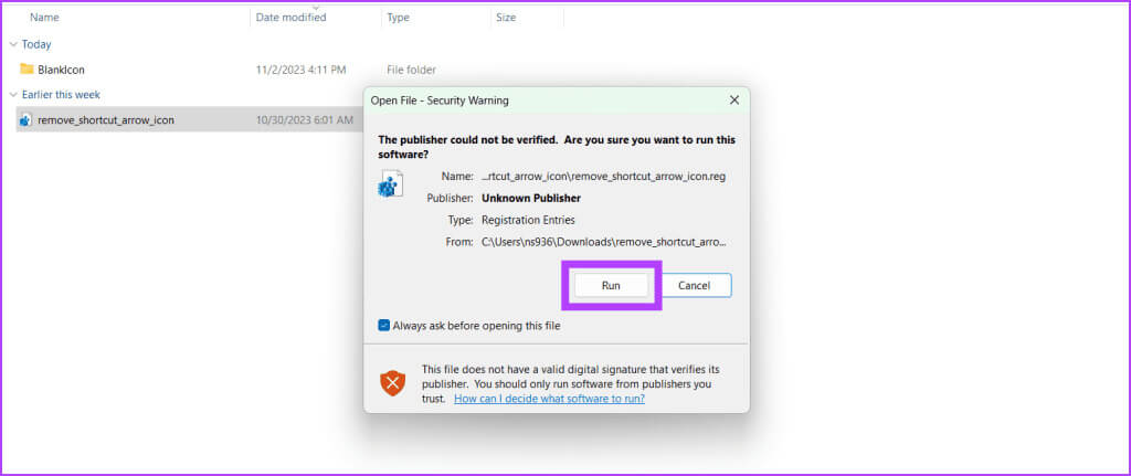 Click-Run-and-follow-the-on-screen-instructions-1024x431-1 كيفية إزالة أسهم الاختصارات في Windows 10/11