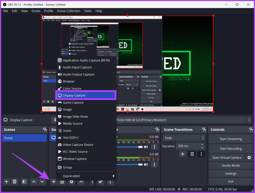 Click-the-icon-and-choose-Display-Capture-1024x777-1 5 طرق سهلة لحفظ تسجيل Windows بالصوت