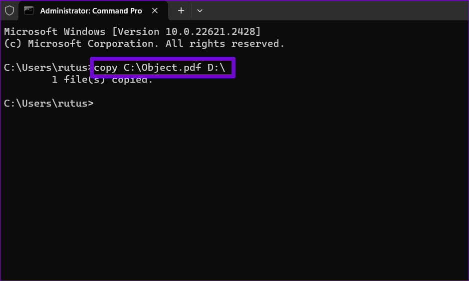 Copy-File-Using-CMD أفضل 7 إصلاحات لخطأ "الامتياز المطلوب لا يحتفظ به العميل" على Windows